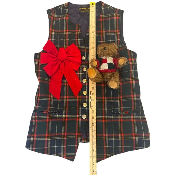 Vintage Women's M Wool Plaid Ugly Christmas Vest Bear Bow Retro - Picture 9 of 11